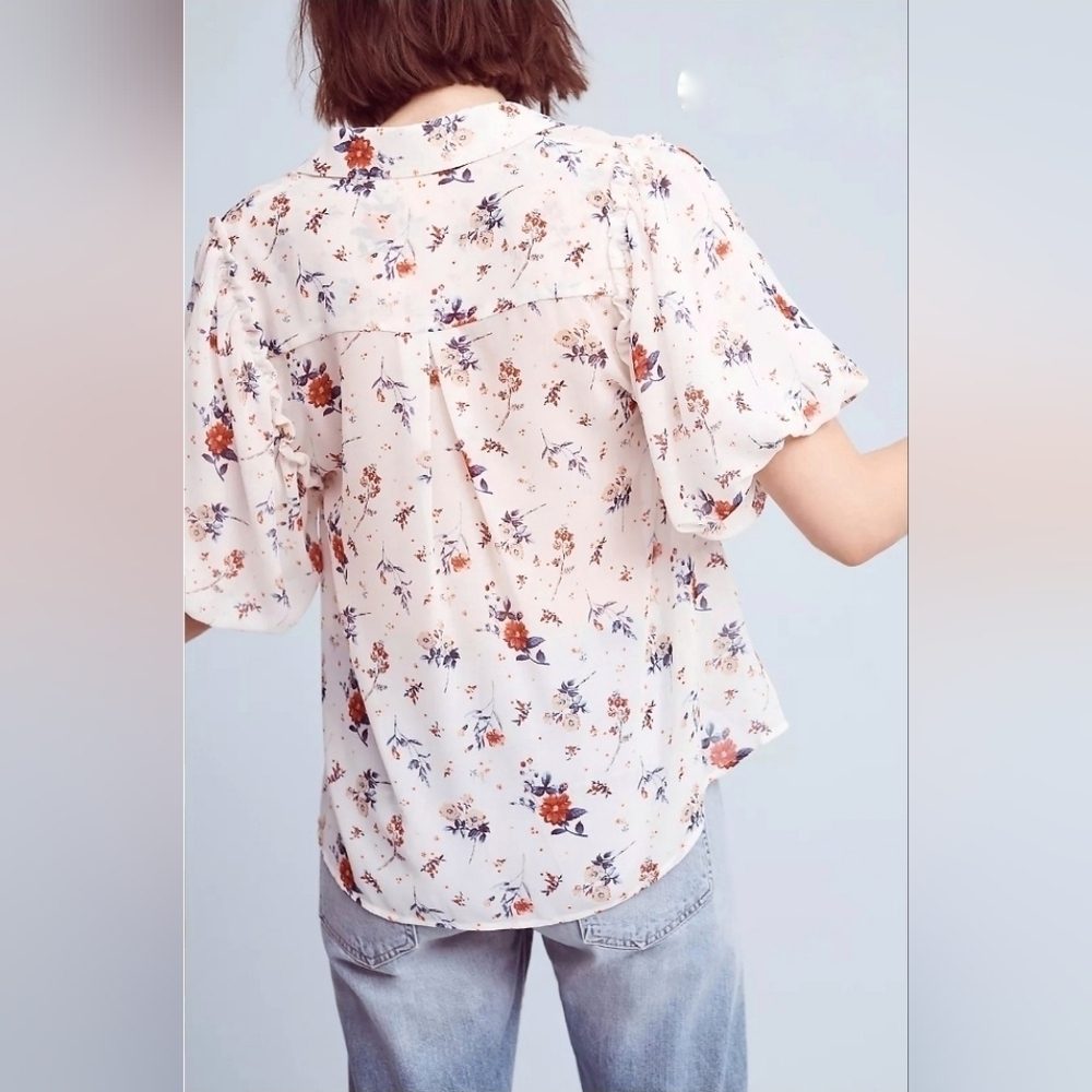 Anthropologie Maeve Dellaroe Floral Blouse Size Large Cottsgecore Ditzy Neutral - Picture 6 of 16
